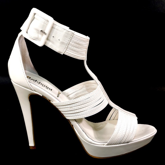 BALDININI 🇮🇹 WOMENS WHITE LEATHER FASHION HEELED SANDALS
